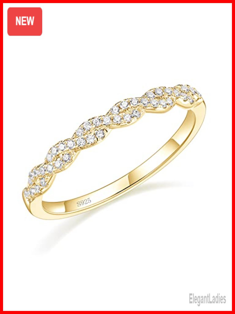 925 Sterling Silver Twisted Rope Half Eternity Wedding Band Cubic Zirconia Ring